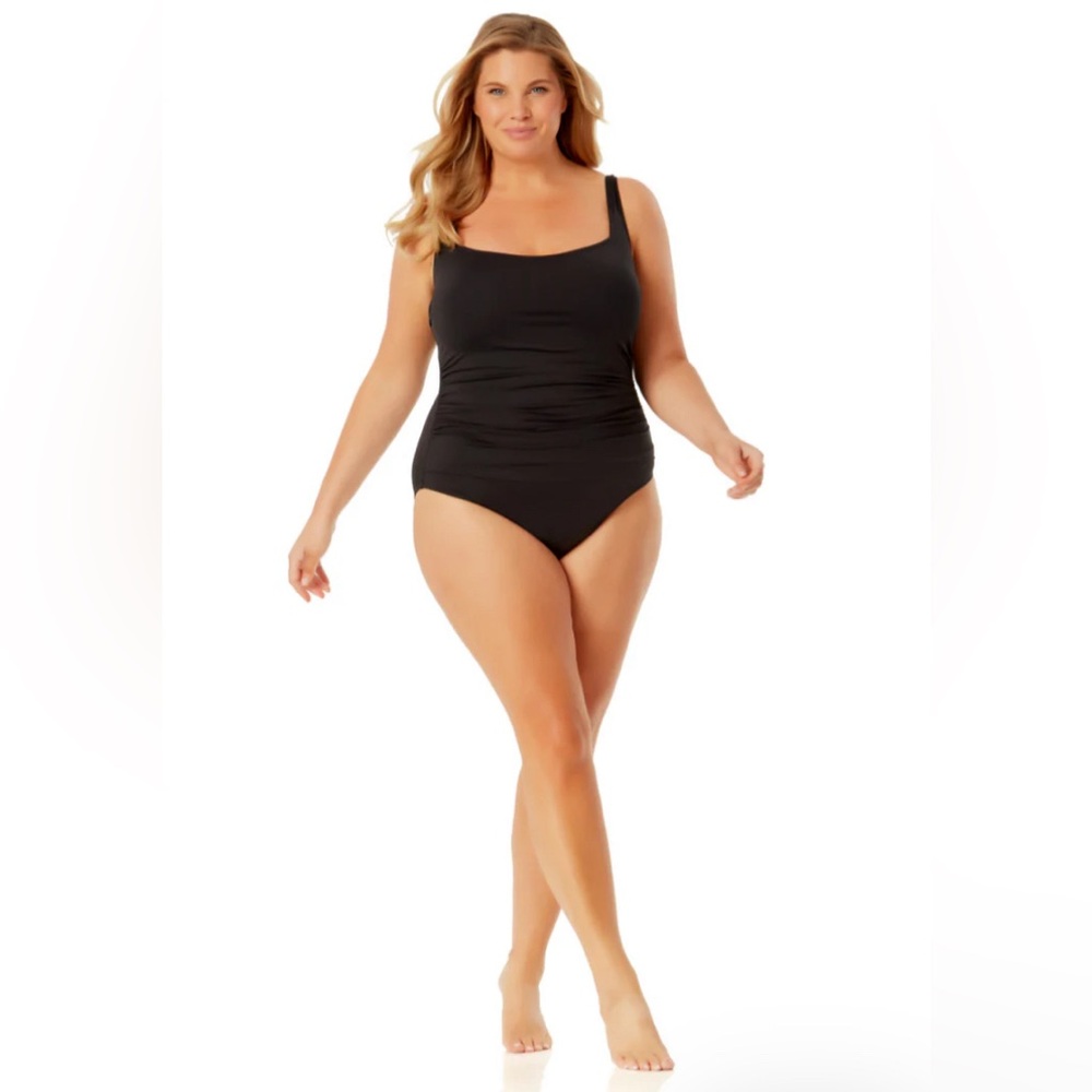 NWT Anne Cole Square Neck Shirred One Piece |Size XXL Black